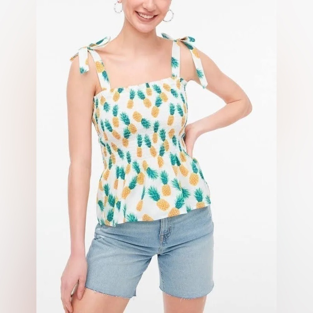 NWT J Crew Pineapple Flounce Tank Bow Tie Straps Size Large
